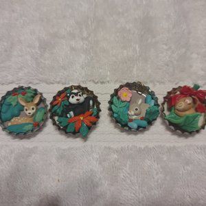 Hallmark Ornaments: Lot of 4 Mini Santa's Club Soda Bottle Cap Collectors Club